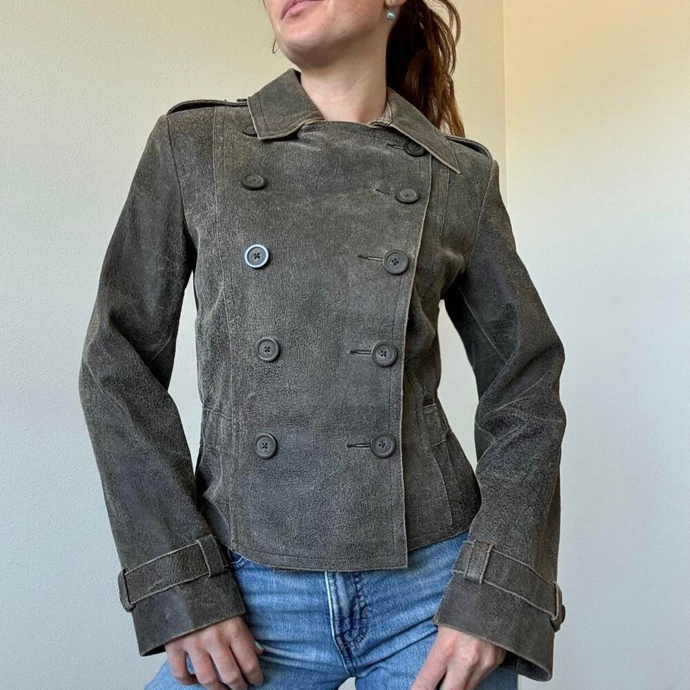 Express y2k double breasted crackle leather jacket